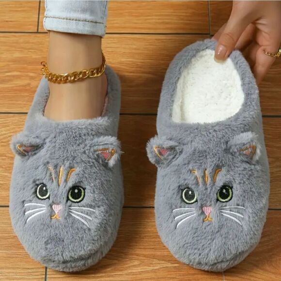 Cute Kitty Cat Indoor Slip-On House Slippers Soft Warm Non-Slip Sole Sz 7.5/8 - Picture 4 of 6